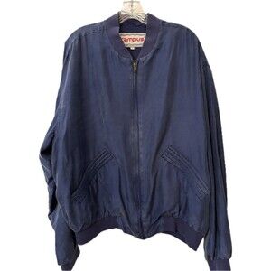 Men’s Vintage Campus Blue Silk Bomber Jacket Size Large